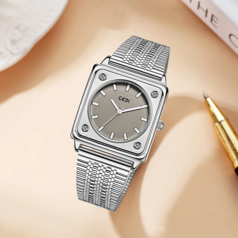 Niche high-end women's watch simple high-value steel strap watch ladies square dial waterproof quartz watch