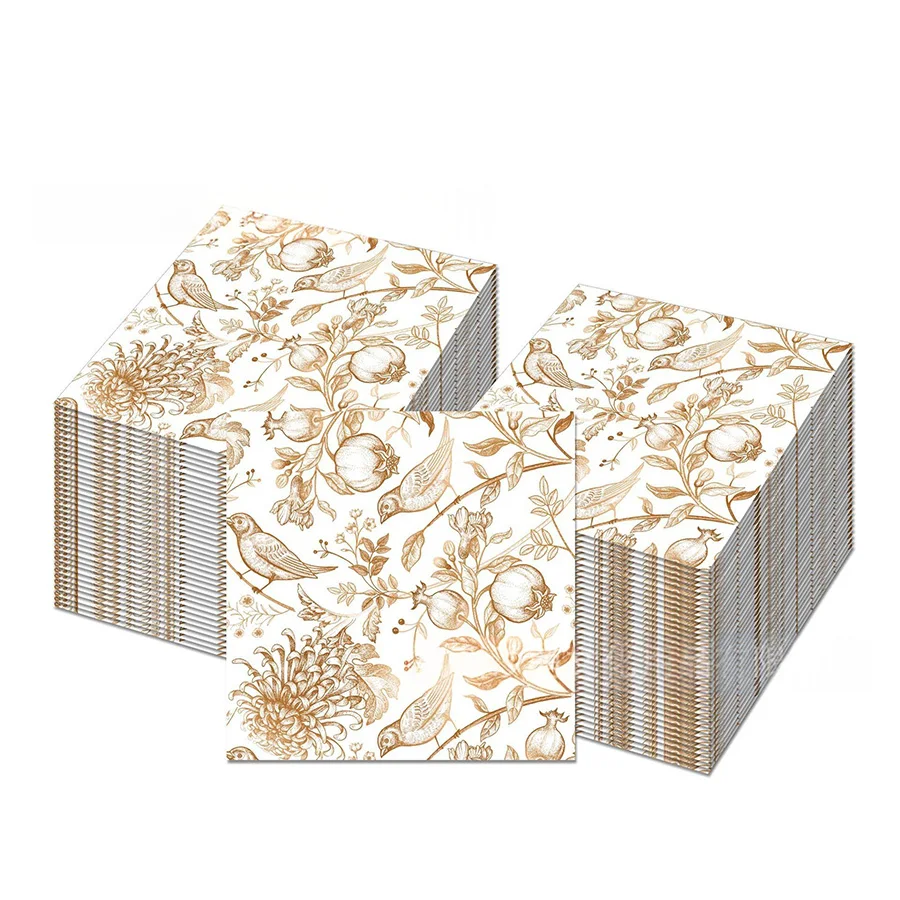 20 Serviettes en Papier Vintage à Motifs Oiseaux et Grenades, Jetables, pour Mariage Cottagecore, Thé, Décoration DIY, Table