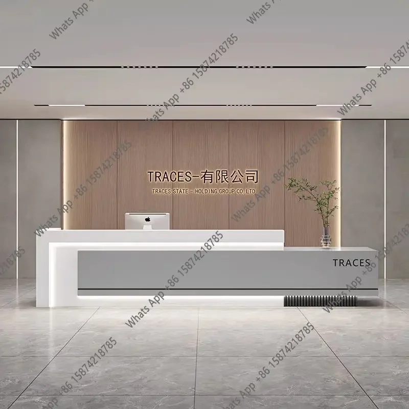 

X6 Sm Modern Simple Reception Desk Baking Paint Company Hotel Lobby Reception Cabinet Bar Checkout Page Rezeption Theke Furnitur