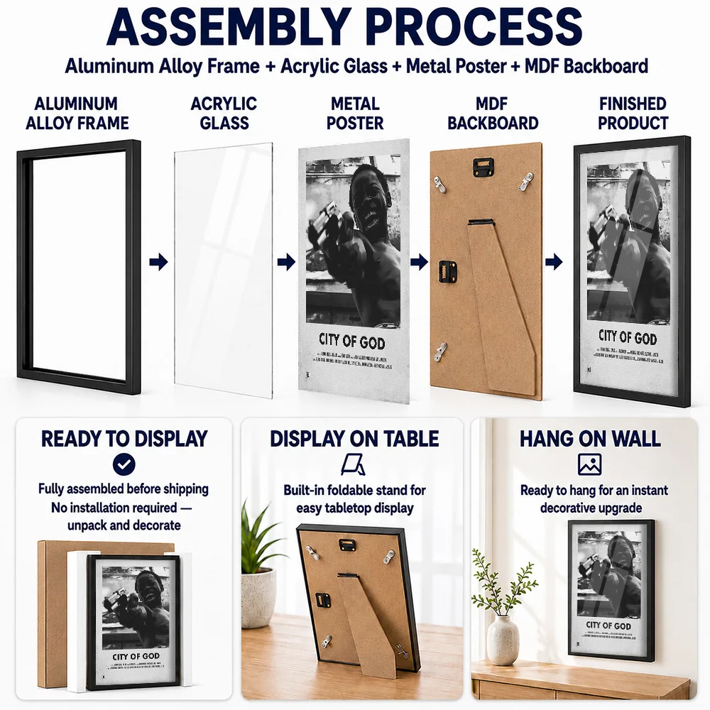City Of God Crime Drama Framed Aluminum Metal Poster Customized Photo Story Style Wall Art For Home Office Ideal Birthday Gift