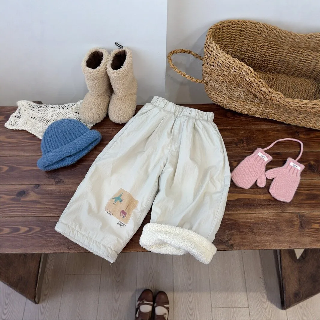 Girls Pants 2026 Autumn and Winter New Children's Clothing Korean Style Girls Baby Warm Printed Velvet Casual Pants