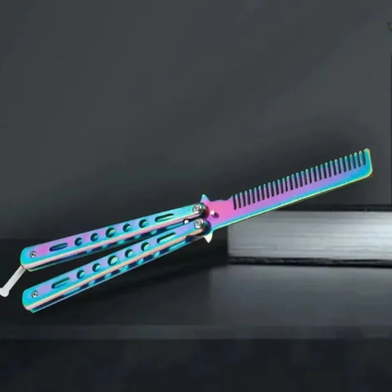 1PCS Foldable Butterfly Knife Style Comb Beard Moustache Brush Stainless Steel Salon Hairdressing Styling Tool
