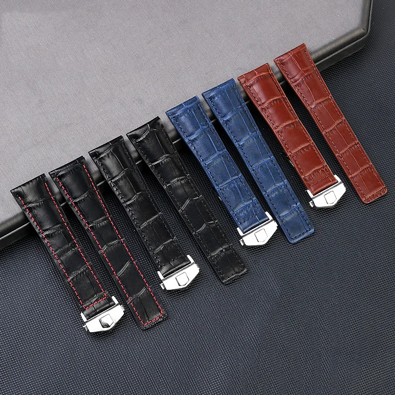 19mm 20mm 22m cowhide strap bracelet   For TAG Heuer Calera Blue brown black red line Men\'s watch  leather strap accessories