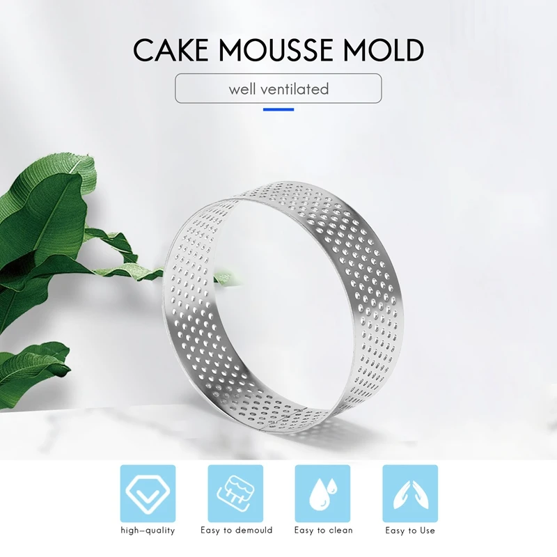 5Pcs 6Cm Circular Tart Ring Dessert Stainless Steel Perforation Fruit Pie Quiche Cake Mousse Mold Kitchen Baking Mould