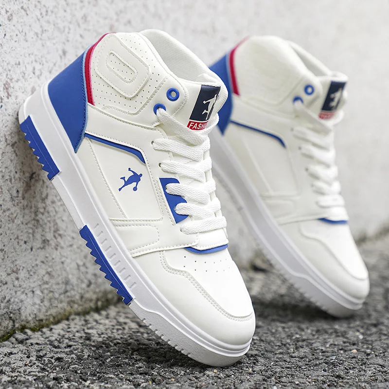 

White Vulcanized Sneakers Men's Flat Comfortable Shoes Lace up Zapatillas Hombre Autumn Spring High Top Sneakers Plus Size 39-48