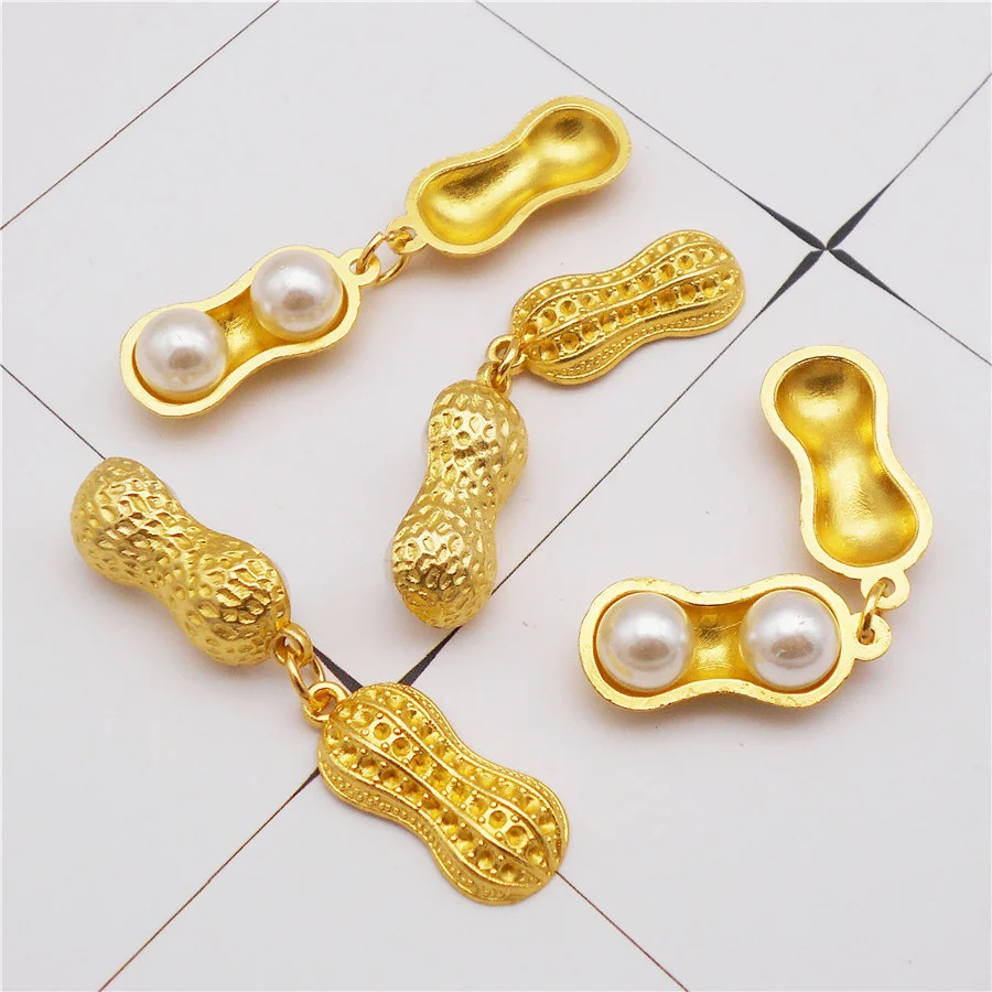 8PCS Alloy Peanut Charms Resin Pearl Openable Gold Color Simulated Food Pendant Necklace Bracelet Jewelry Making DIY Accessory