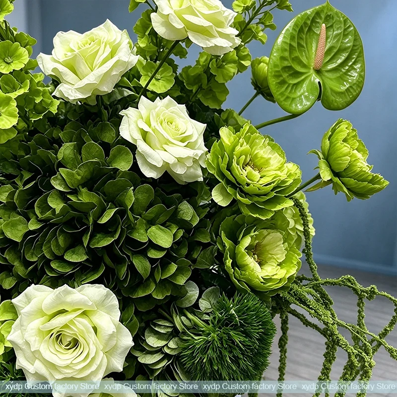 Luxuriöse grüne künstliche Rosen-Hortensien-Blumenkugel, Hochzeitstisch-Mittelstück, grüne Blumenarrangements für Hochzeitsfeier-Dekoration – Detail 7
