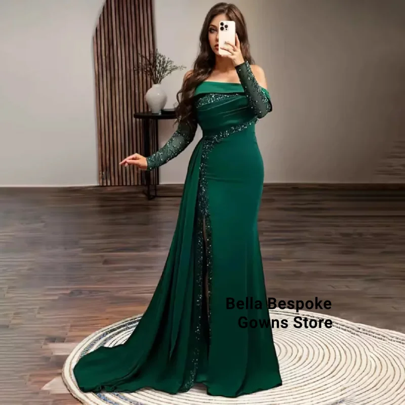 

Зеленое платье с разрезом и длинными рукавами на заказ Вечерние платья для выпускного вечера Пастораль унисекс Джерси Ретро Дубай Саудовская Аравия по индивидуальному заказу