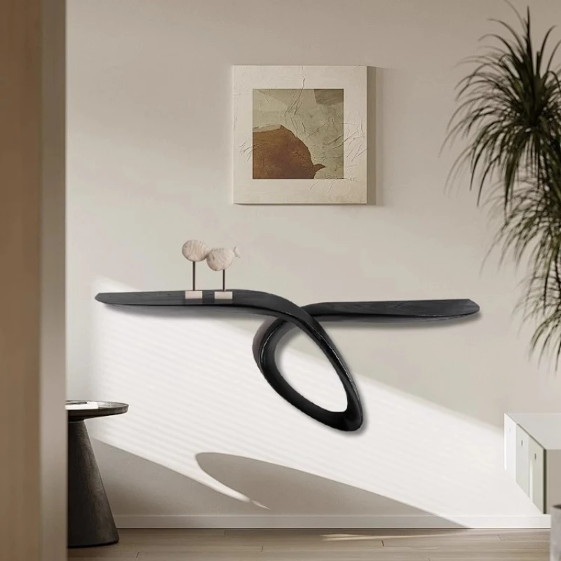 

Solid wood strip case very narrow wall shelf end view table