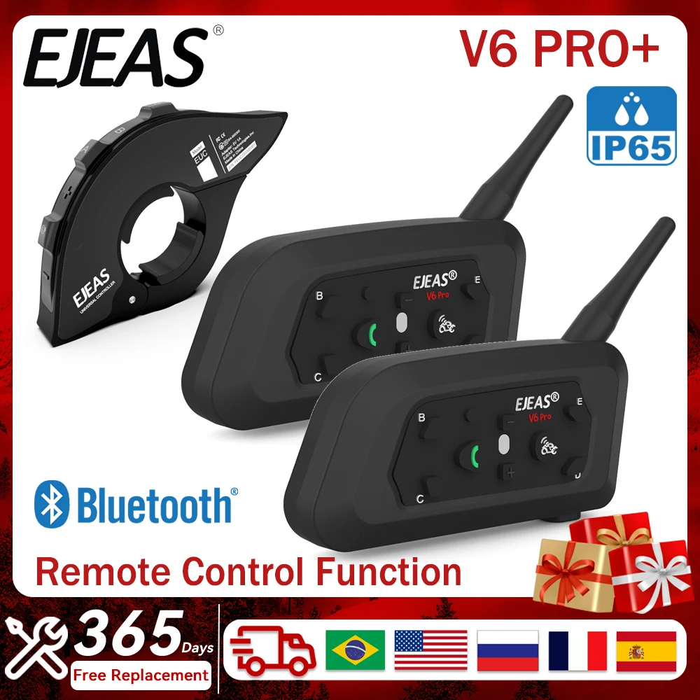 

Upgrade EJEAS V6 PRO+/PLUS Motorcycle Helmet Intercom Bluetooth Headset 6 Rider Communicator with EUC Remote Control Waterproof