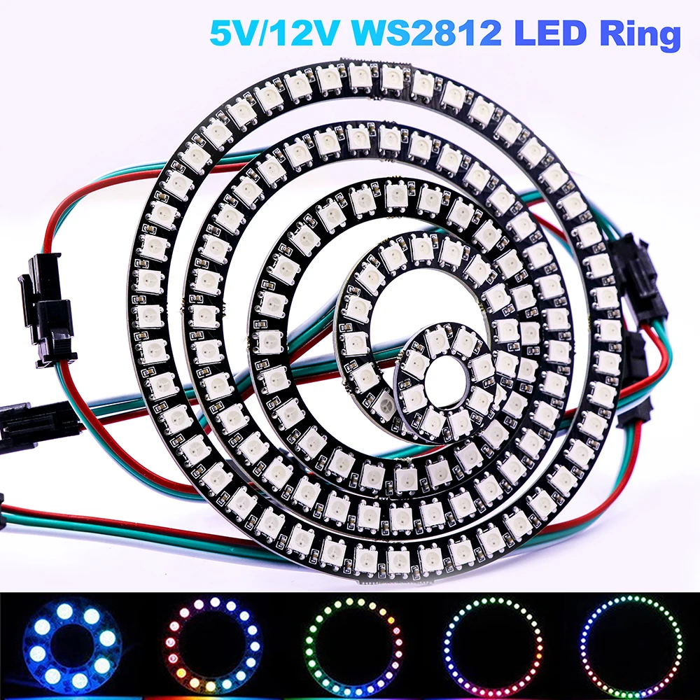

5V/12V WS2812 LED Pixel Ring Panel Light Individual 8/16/24/35/45/128 LED Addressable WS2812 SMD5050 RGB LED Ring Light DC5V/12V