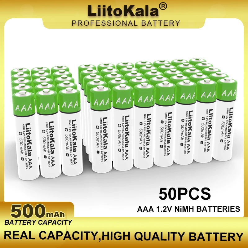 50PCS LiitoKala Original AAA NiMH 1.2V 500mAh Rechargeable Battery Suitable For Toys, Mice, Electronic Scales, Etc.