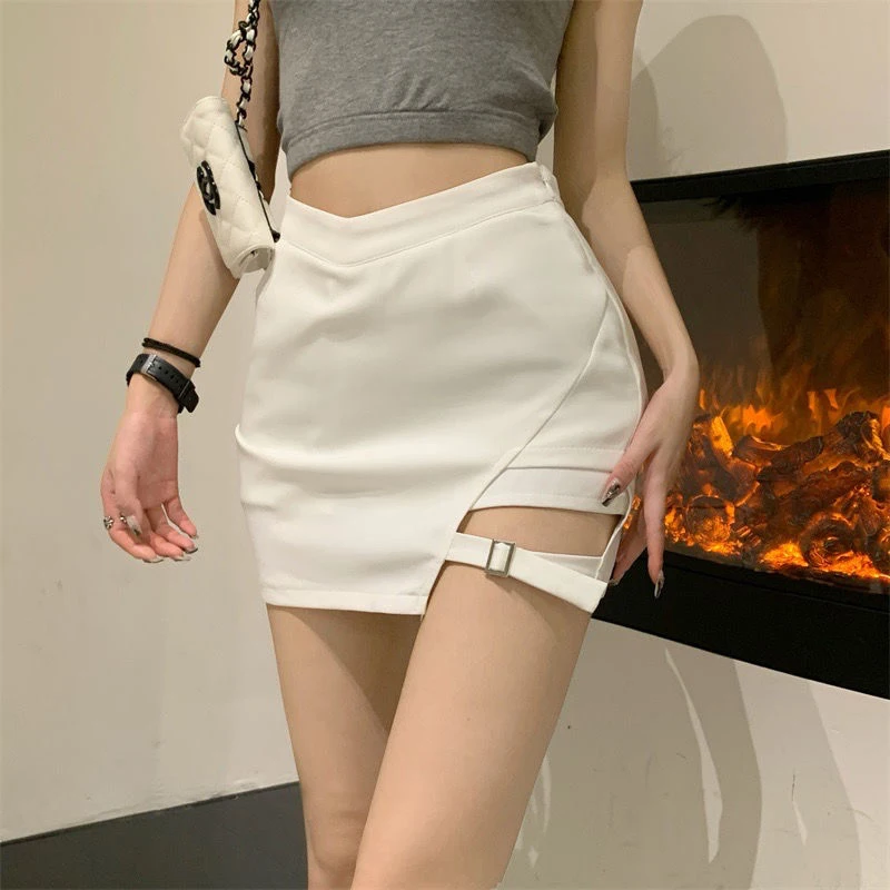 

MEXZT Y2K Irregular Mini Skirts Women Sexy Slit High Waist A Line Skirt Summer Streetwear Korean Solid V-Shaped Slim Suit Skirts