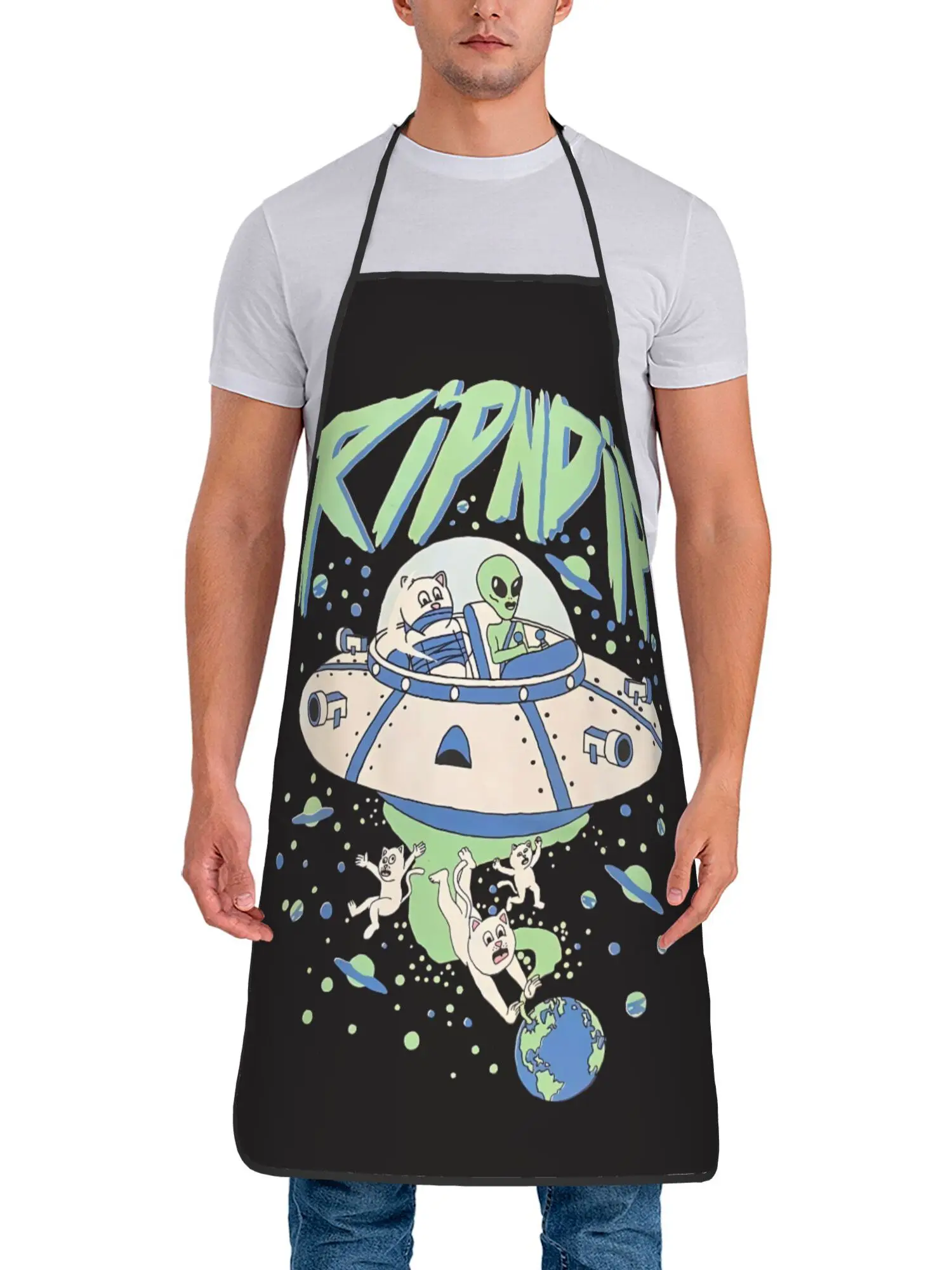 Retro UFO Apron, Alien Abduction Graphic Cooking Bib, Vintage Sci-Fi Kitchen Decor, Funny Gift for Space Lover