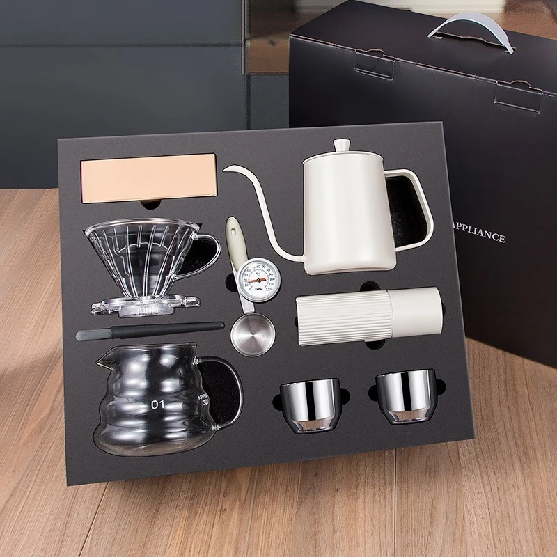 Pour over Coffee Maker Set Manual Brewing Pot Kettle Drip Filter Gift Box for Home Use Starter Accessories Coffee Kit Set