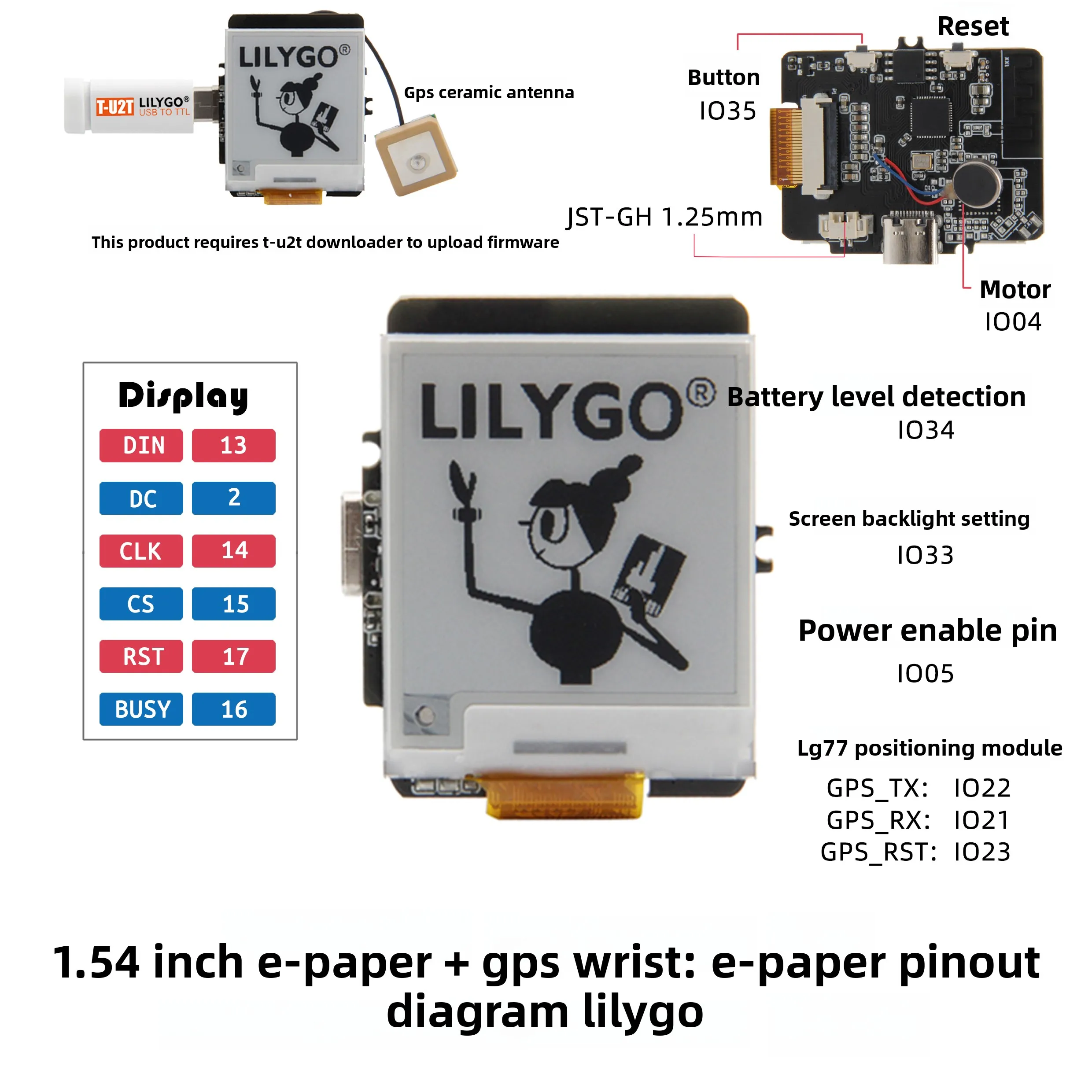lilygo®-ttgo-t-wrist-e-paper-esp32-wireless-module-154-inch-display-4mb-support-wifi-bluetooth-development-board-for-arduino