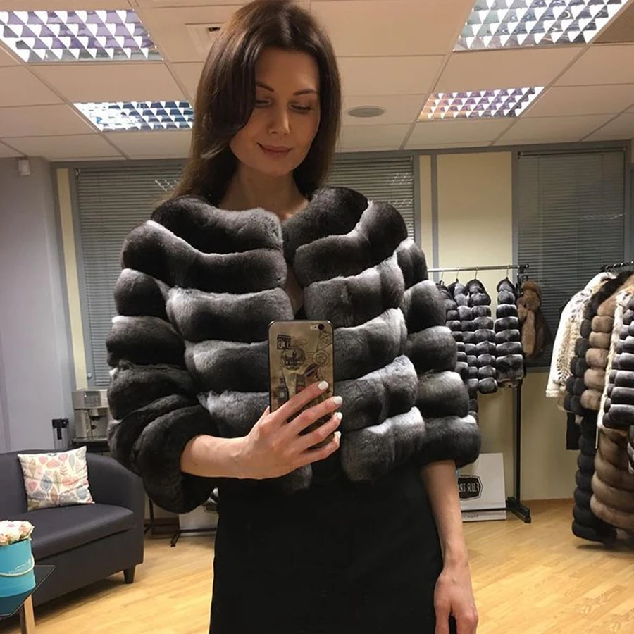 Chinchilla Fur Coat Women Real Rex Rabbit Fur Jacket Luxury Brands Winter Short Rabbit Fur Coat Women