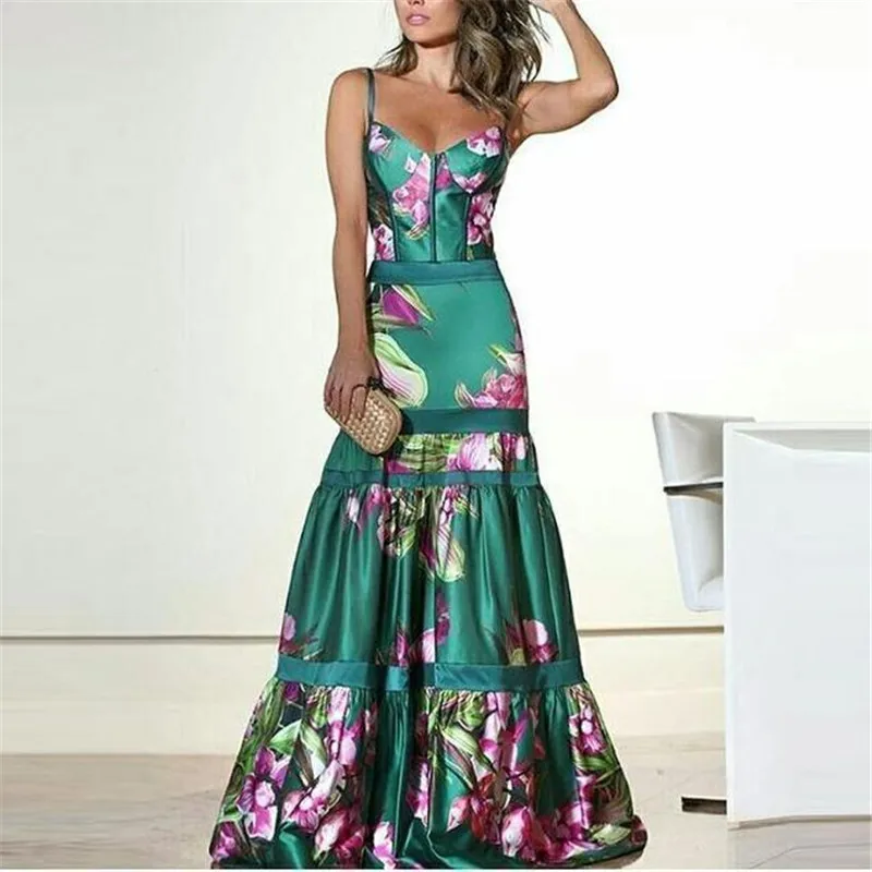 Abend party Kleider Frauen Natur seide Kleid Retro Blumen druck Maxi kleid Damen Riemen plissiert übergroße Kleid Vestidos