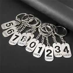 Lucky Number 0-9 Keychain Stainless Steel Numerals Pendant Metal Figure Keyring for Men Women Purse Handbag Accessorie DIY