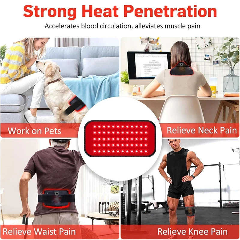 60 LEDs Red Infrared Light Therapy Belt 850nm 660nm Back Burn Fat Wrap Slimming Machine for Body Knee Hands Feet Waist Heat Pad