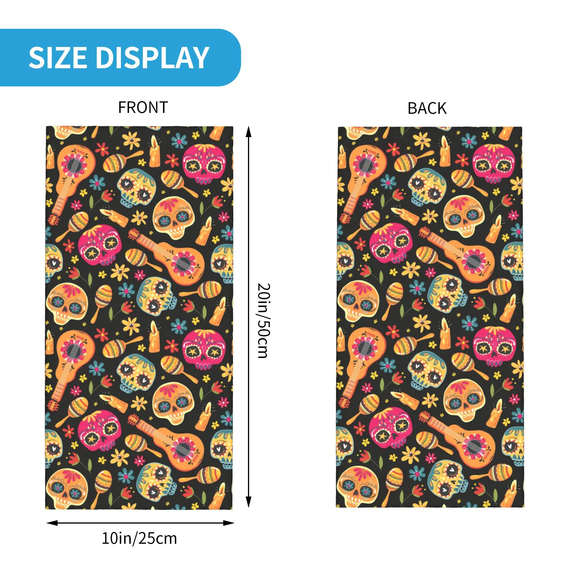 Mexican Flowers Day Of The Dead Sugar Skull Bandana Neck Gaiter Windproof Face Scarf Cover Men Women  Headband Tube Balaclava