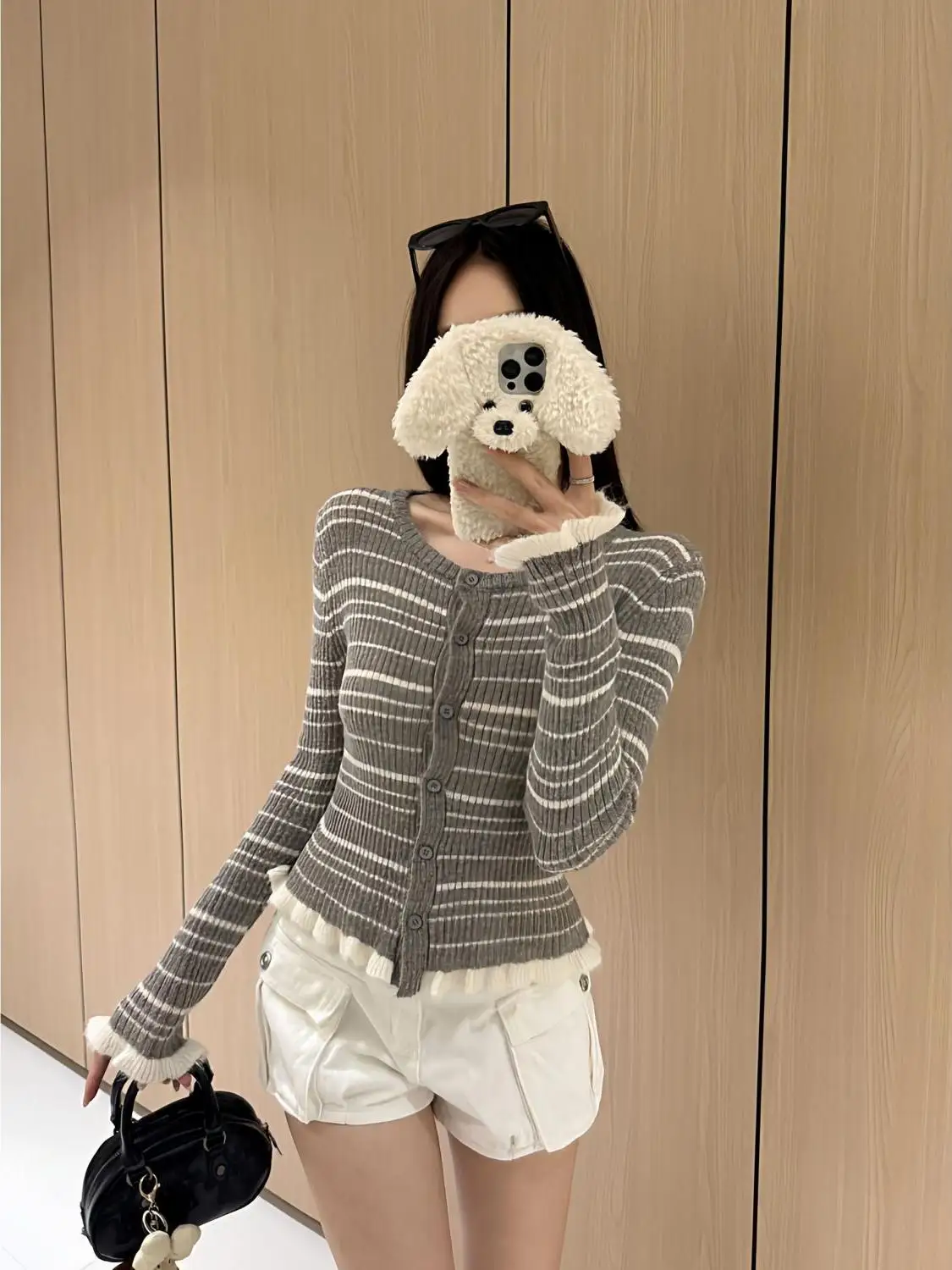 

Длинный вязаный открытый кардиган в стиле ретро, женский облегающий полосатый топ на одной пуговице, пальто для осени, новая повседневная одежда