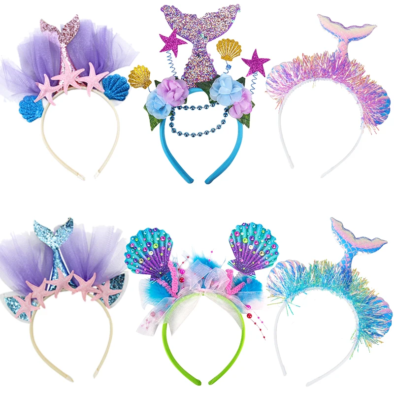 Little Mermaid Party Crown Headband Mermaid Tail Shell hat Headpiece Hair Hoop Girl 1st Birthday Party Mermaid Hair Accessories