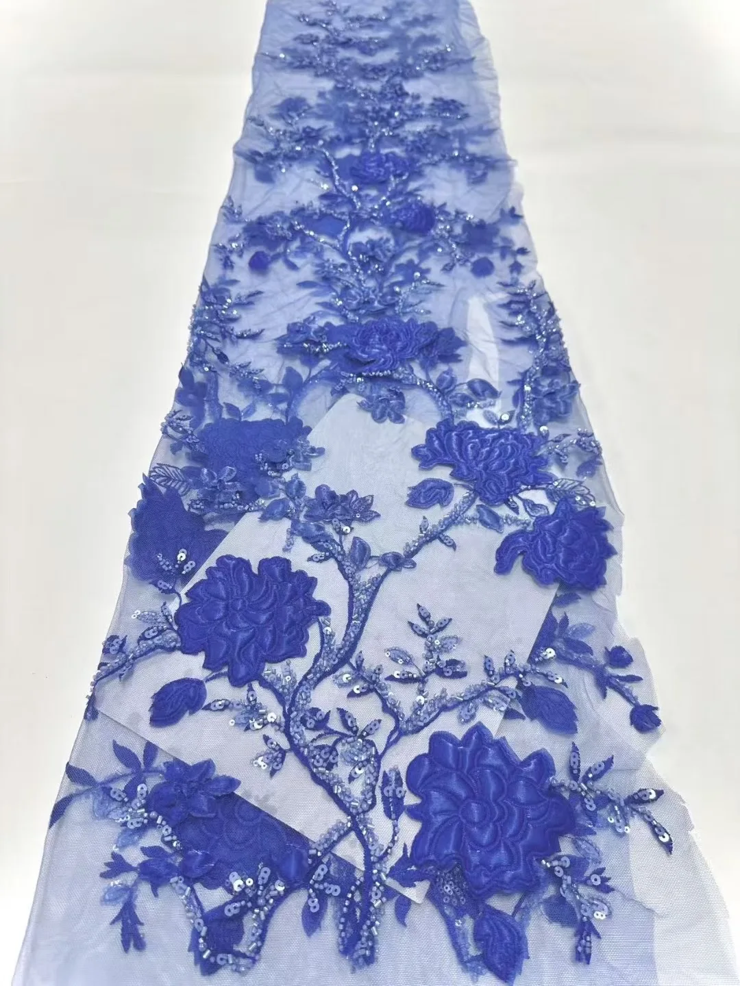 

African Nigerian Sequins Embroidery Tulle Lace Fabric, Sewing Beads Stone Prom Dresses, High Quality, 5Yards, 2025 DP0438