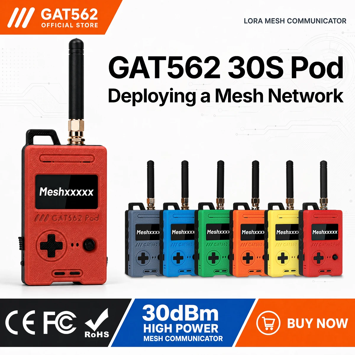 GAT562 30S Pod Meshtastic NRF52840 LoRa Module SX1262 L76K GPS With 2000mAh Color Case 30dBm LoRa Radio Node Type-C Charger