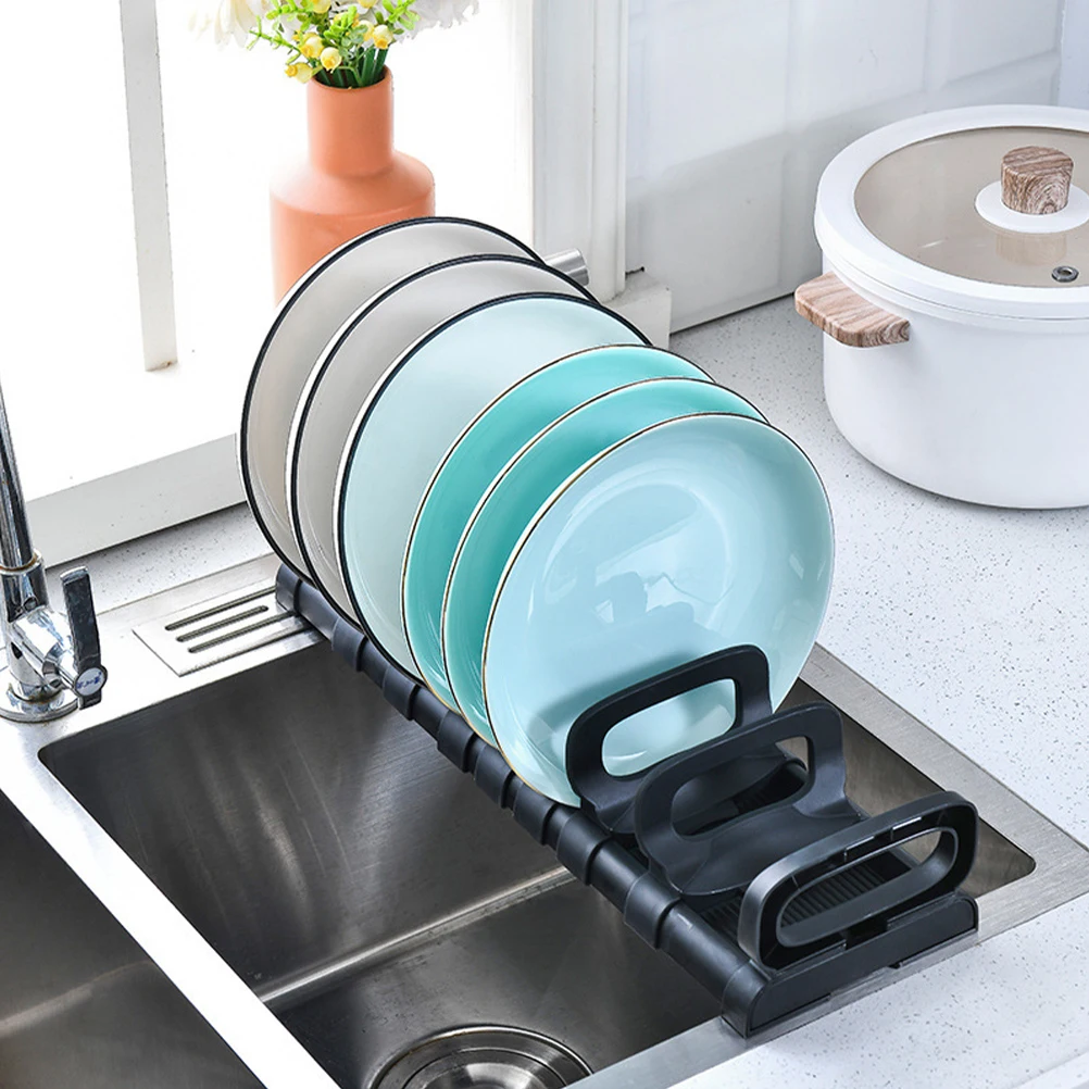

8 Compartments Black Dish Drying Rack Adjustable Kitchen Counter Storage ganizer Drainage Design PP Material Space saving