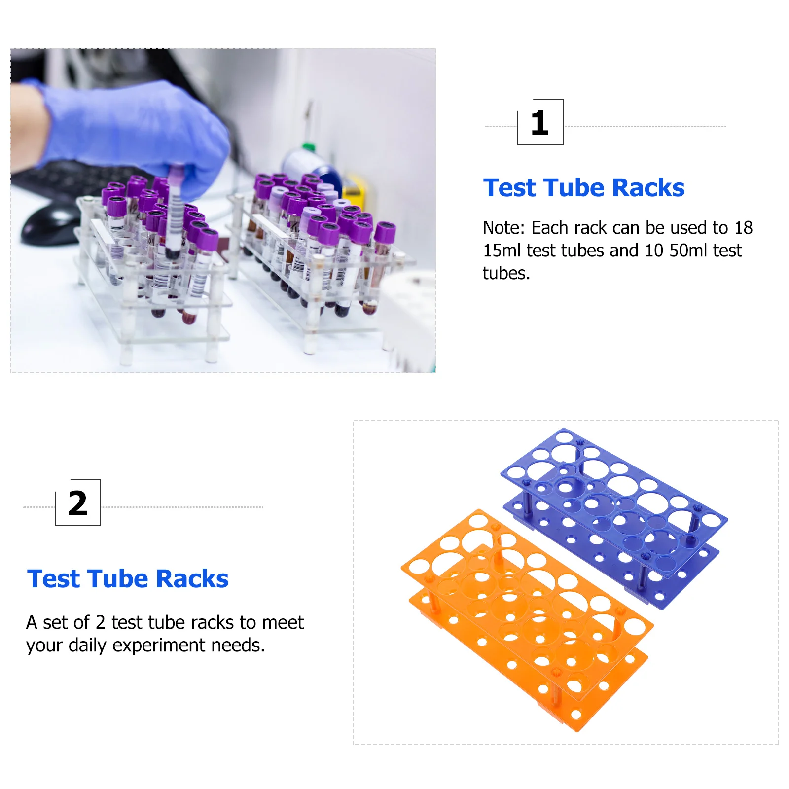 2pcs Tube Assembly Rack 15ml 50ml Detachable Lab Holder Test Tube Racks Bracket Laboratory Supplies