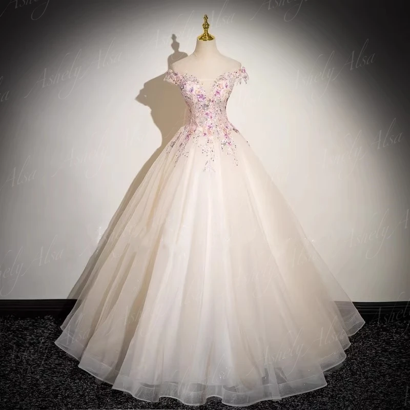 Affascinante immagine reale abiti da sera da donna di spalla in pizzo Applique abito da ballo abito da festa di compleanno Vestido 15 Quinceanera 16