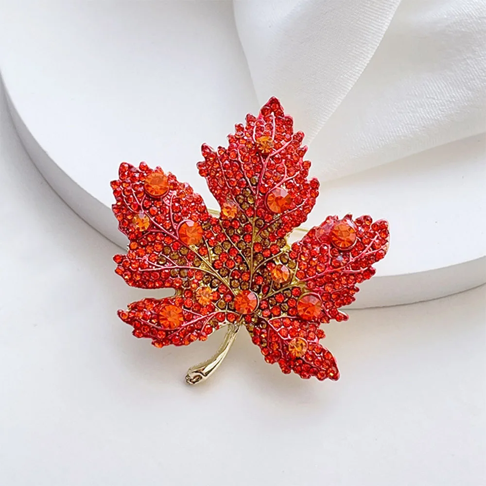 بروش أوراق القيقب من حجر الراين الراقية للنساء، إكسسوار أنيق من خليط معدني أنيق للمناسبات الرسمية والارتداء اليومي #5