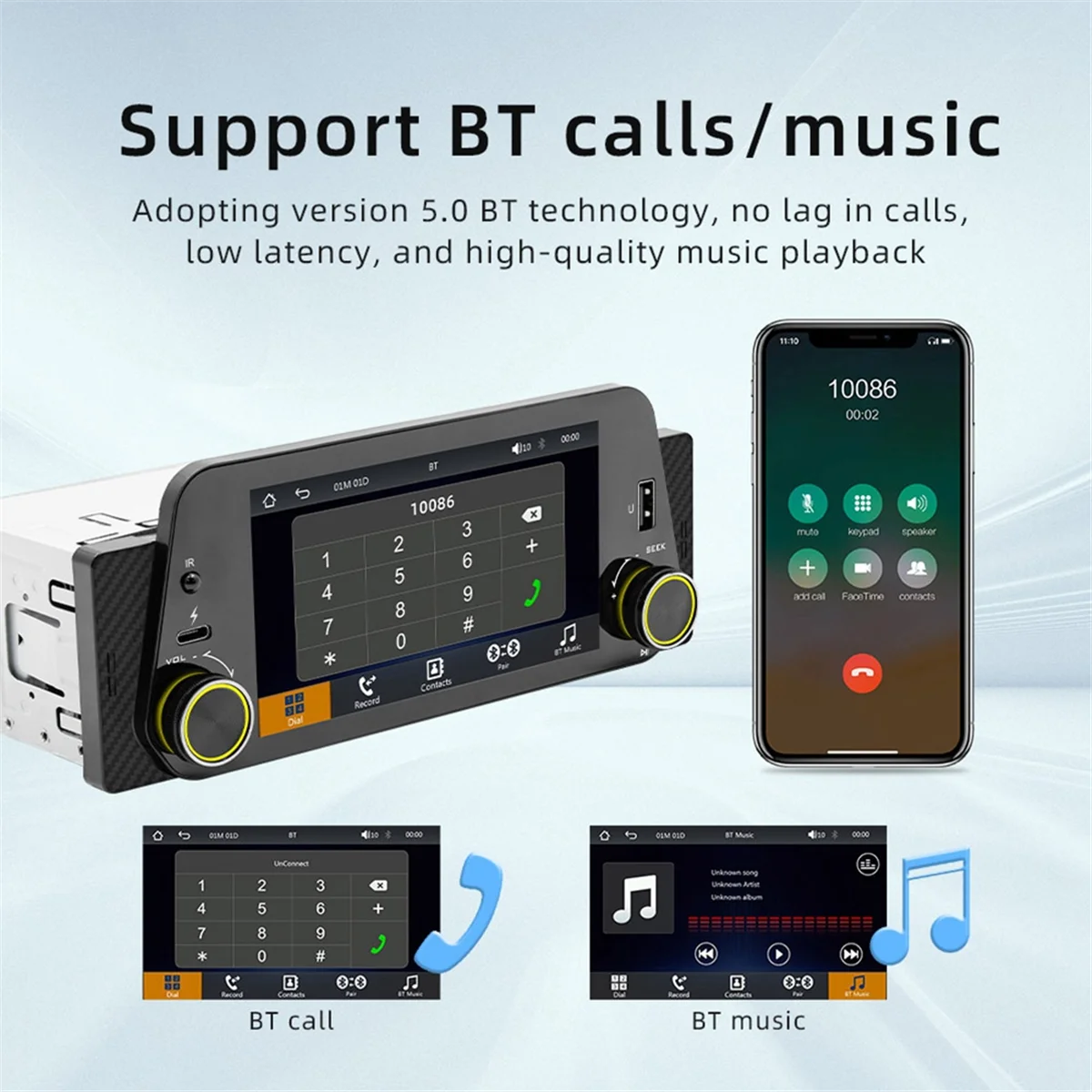 1 Din 5 Inch Car MP5 Navigation Player Stereo Smart Bluetooth Reverse Car Interconnect Wireless Carplay+Android Auto