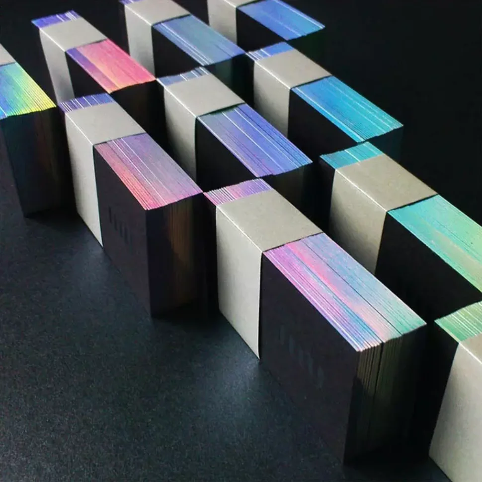 200pcs/lot Custom Luxury black business cards with rainbow color two side holographic edge