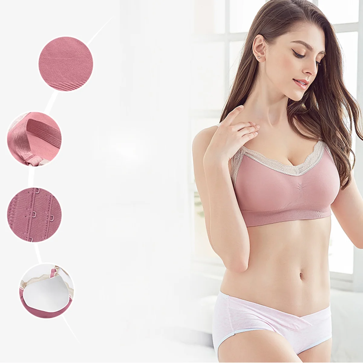 

1pc Wireless Full Coverage Bra Lace Maternity Bra Full Coverage Comfortable Elegant Breastfeeding Lingerie Pink Xl