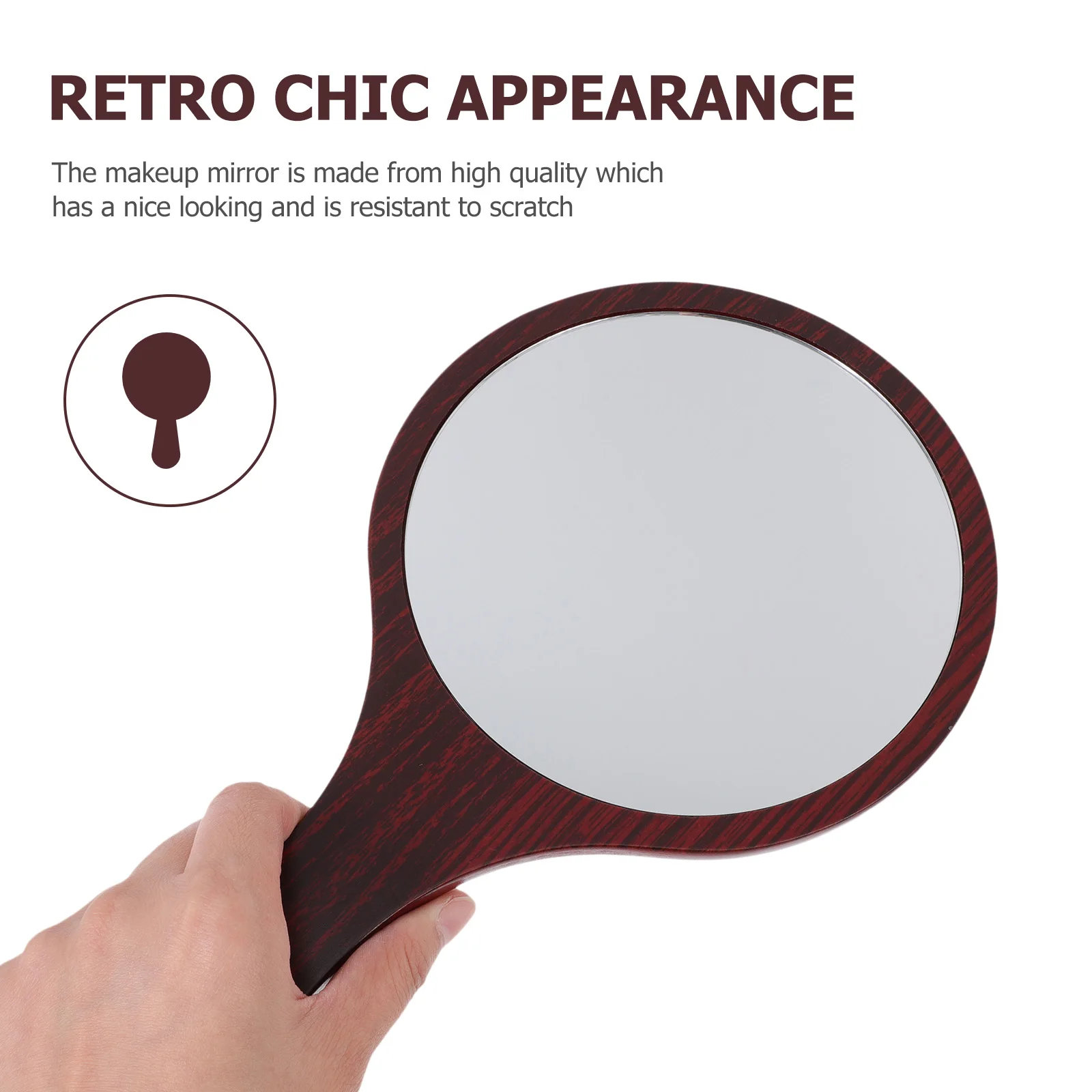

Wooden Handle Vanity Mirror Vintage Handheld Travel Clear Women Portable Makeup Retro Red Wood Color