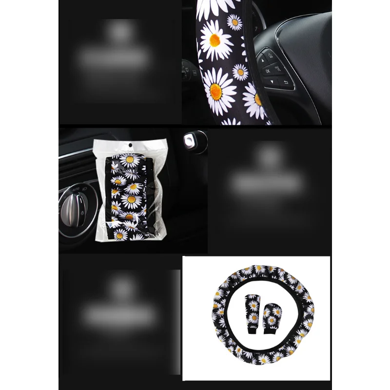 Decoration Knitted Styling Interior Accessories Product Universal Car Cute Daisy Flower Steering Wheel Cover Car Interior