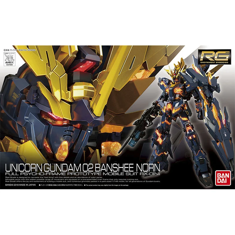 Bandai Genuine Gundam Model Garage Kit RG Series 1/144 UNCORN GUNDAM 02 BANSHEE NORN Anime Action Figure Toys for Boys