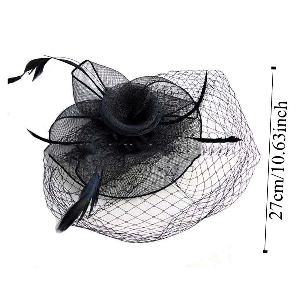Vintage Feather Mesh Fascinator Hat Bow Elegant Veil Hat Headwear Sweet Hair Hoop Bride Headband Cocktail Party