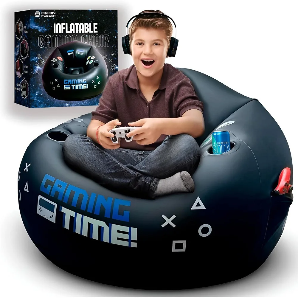 Creative Esports Gaming chair With Cup Holder side pockets  Inflatable Furniture Black Style Gaming Chair Inflatable Sofa view 2