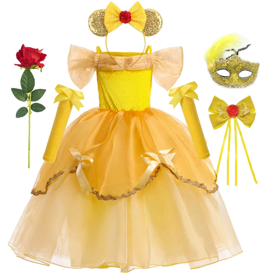 Costume Belle pour filles, la Belle et la bête, Costume de Cosplay classique de princesse Belle, vêtements de fête de carnaval pour enfants