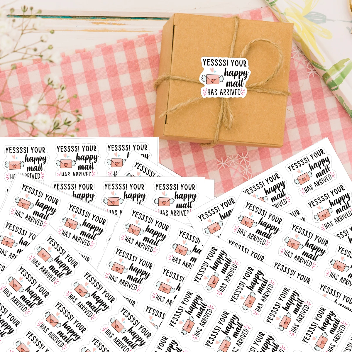 150pcs/10sheets Happy Mail Has Arrived Stickers-Mailbox Heart Design,Envelope Seal,Small Business Labels,Gifts Wrapping Stickers