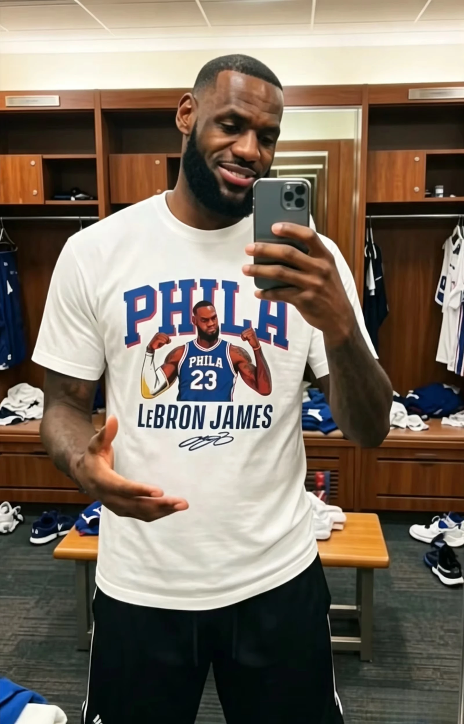 PHILA LeBron James Portrait Print T-shirt Men's and Women's Breathable Basketball Short Sleeve T-shirt Casual Fan Sports Top
