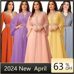 Customized Luxury Abaya Diamonds Muslim Elegant Women Dresses Caftan Moroccan Dubai Kaftan Gown Evening Party Eid Mubarak Jalabi