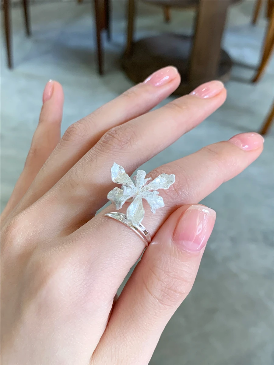 

FANLINE Original Design Pure Silver Gold Plated Iris Flower Ring Vintage Style Floral Women's Ring Fashionable Jewelry