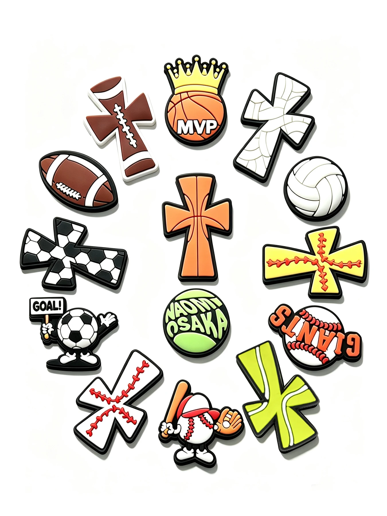 Sports Cross Shoe Charms PVC Baseball Basketball Soccer Tennis Volleyball Rugby Croc Charms Wristband DIY Shoe Accessories Gift