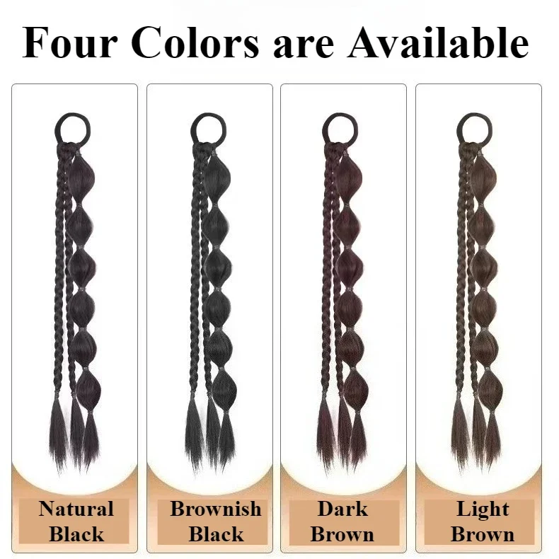 فقاعة مضفر ذيل حصان شعر مستعار اصطناعي تمديد إكسسوارات الشعر للنساء مع الشعر التعادل جديلة ذيل حصان الملاكمة تويست خصلات شعر #5