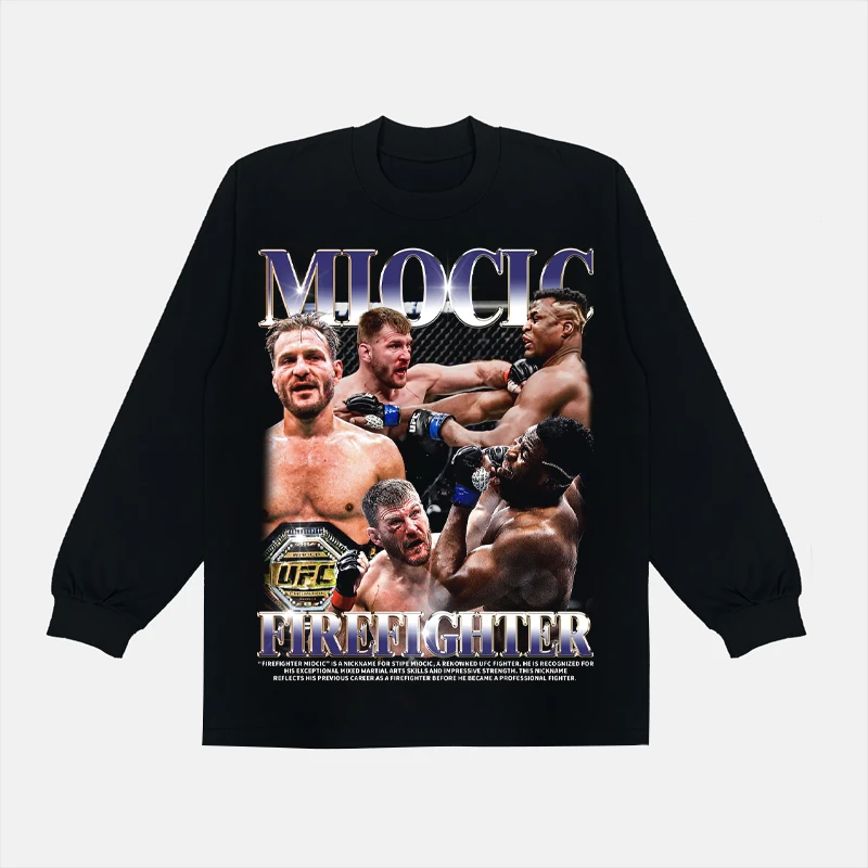 2024 New UFC American Long Sleeve Portrait Print Retro Boxing Small Neckline Loose High Street Autumn Cotton Hoodie Tide Brand