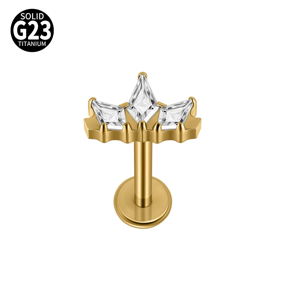 16G Cz Crown Pure Titanium Lip Studs